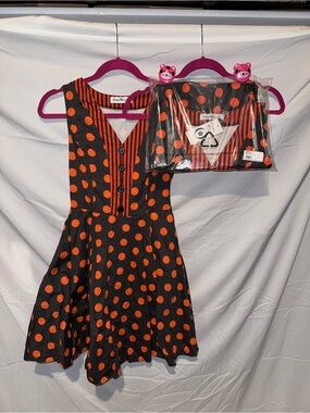 Orchid Bloom dark gray Orange Polka Dot women’s dress